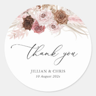 trendy script pampas dusty pink wedding classic round sticker