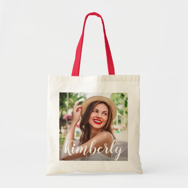 trendy script personalised image and name tote bag (Front)