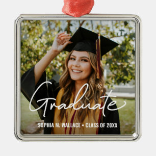 Trendy Script Personalized Photo Graduate Metal Tree Decoration