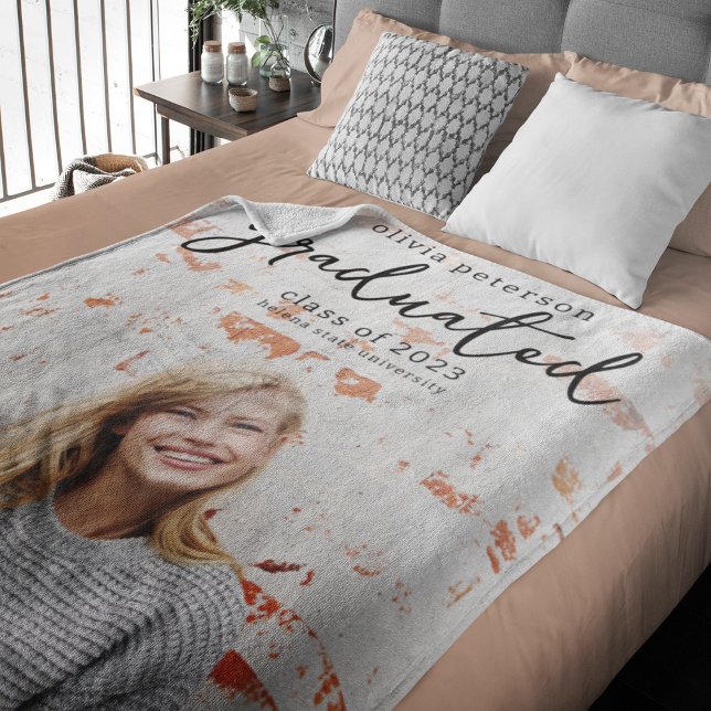 Trendy Script Photo Graduation Fleece Blanket (Creator Uploaded)