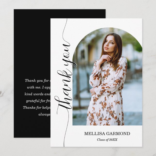 Trendy Script Photo Graduation Thank You Card (Front/Back)