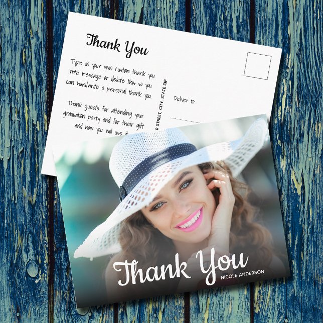 Trendy Script Thank You Photo Graduation Postcard (Trendy Script Thank You Photo Graduation Postcards)