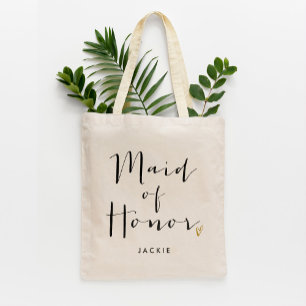Trendy Script Typography "Maid of Honour" Tote Bag