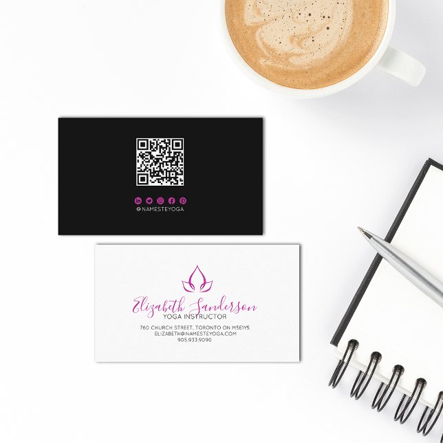 Trendy Script Viva Magenta QR CODE Business Card (Creator Uploaded)