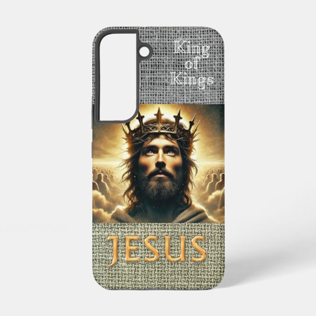 Trendy Scripture Hessian Jesus Gold King Samsung Galaxy S22 Case (Back)
