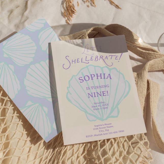 Trendy Seashell Mermaid Birthday Invitation (Trendy Seashell Birthday Invitation)