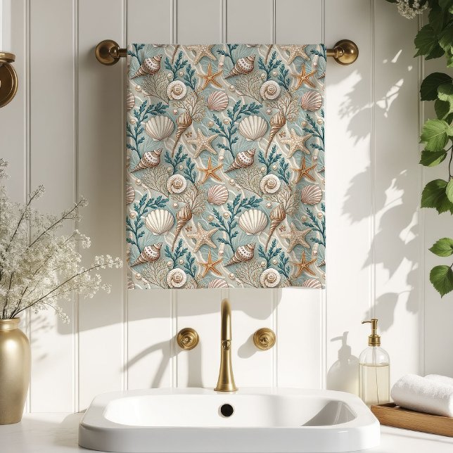 Trendy Seaside Towel Pastel Maritime Bath Vibe (Trendy Seaside Towel Pastel Maritime Bath Vibe)
