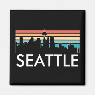 Trendy Seattle Washington Retro Sunset Skyline Magnet