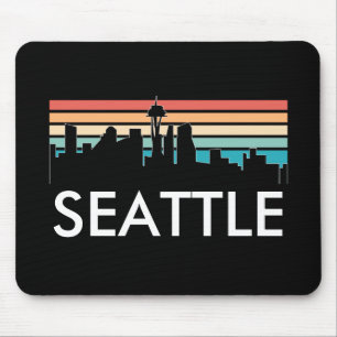 Trendy Seattle Washington Retro Sunset Skyline Mouse Pad