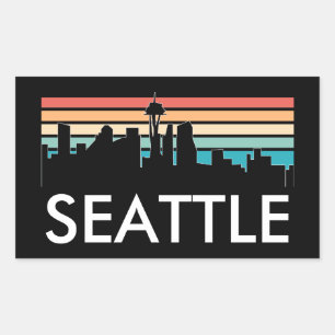Trendy Seattle Washington Retro Sunset Skyline Rectangular Sticker