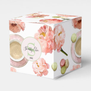 Trendy Shabby Chic Peonies and Macarons Set Favour Box