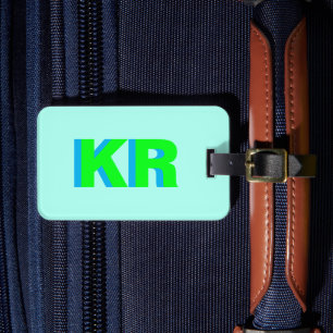 Trendy Shadow Monogram Green Blue Personalised Luggage Tag
