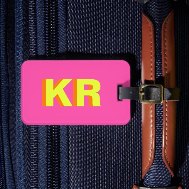 Trendy Shadow Monogram Pink Yellow Personalised Luggage Tag (Front Insitu 4)