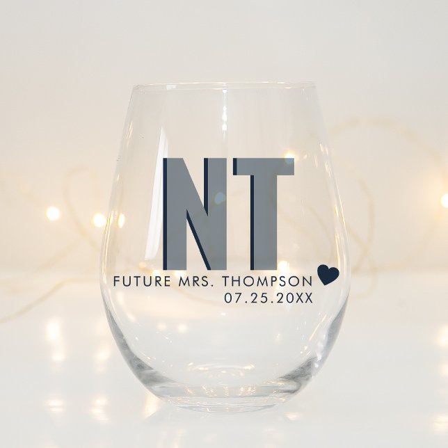 Trendy Shadow Monogram Wedding Customised Stemless Wine Glass (Creator Uploaded)