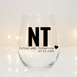 Trendy Shadow Monogram Wedding Customised Stemless Wine Glass