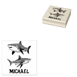 Trendy sharks Personalised  Rubber Stamp