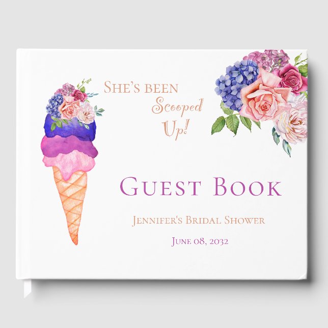 Trendy She's Scooped Up Ice Cream Bridal Shower Guest Book (Front)