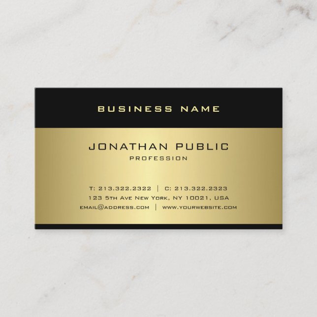 Trendy Shiny Gold Look Modern Elegant Simple Plain Business Card (Front)