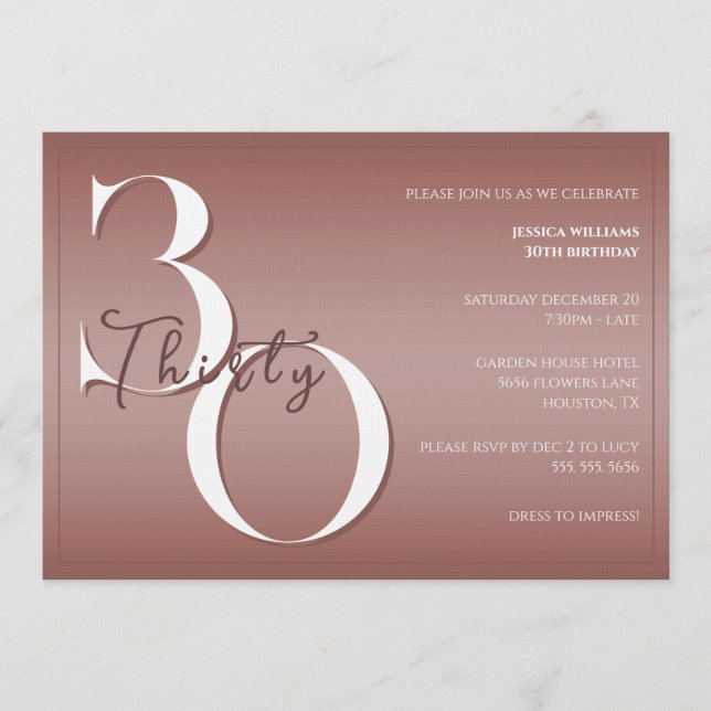 Trendy Shiny Modern 30th Birthday Invitation (Front)