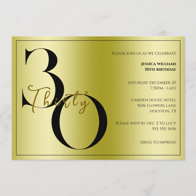 Trendy Shiny Modern unisex 30th Birthday  Invitation (Front)