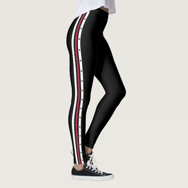 Trendy Side Stripe Fashion Red White Black Dots Leggings (Right)