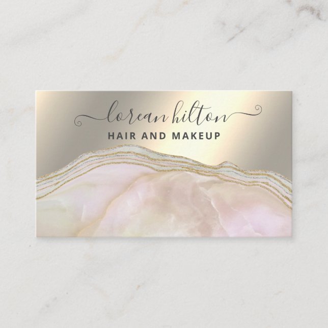 Trendy signature agate geode elegant gold foil bus business card (Front)