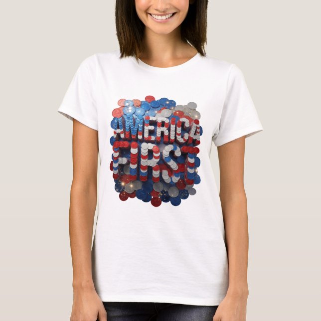 Trendy Silver AMERICA FIRST Graphic Design T-Shirt (Front)