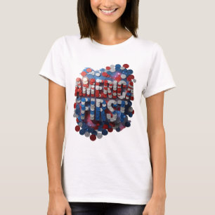 Trendy Silver AMERICA FIRST Statement Design T-Shirt