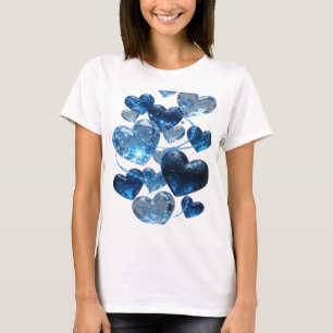 Trendy Silver BLUE HEARTS Artistic Motif T-Shirt