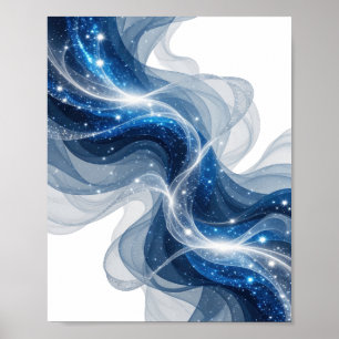 Trendy Silver BLUE WAVES AND STARS 3D Text Art Poster