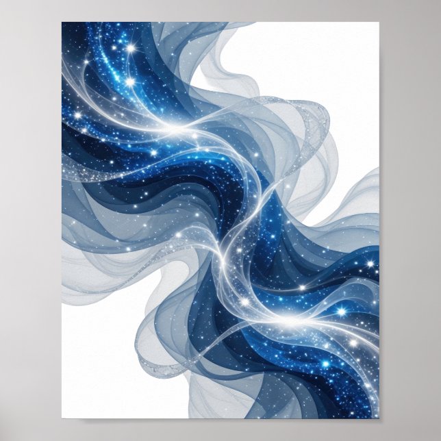 Trendy Silver BLUE WAVES AND STARS 3D Text Art Poster (Front)
