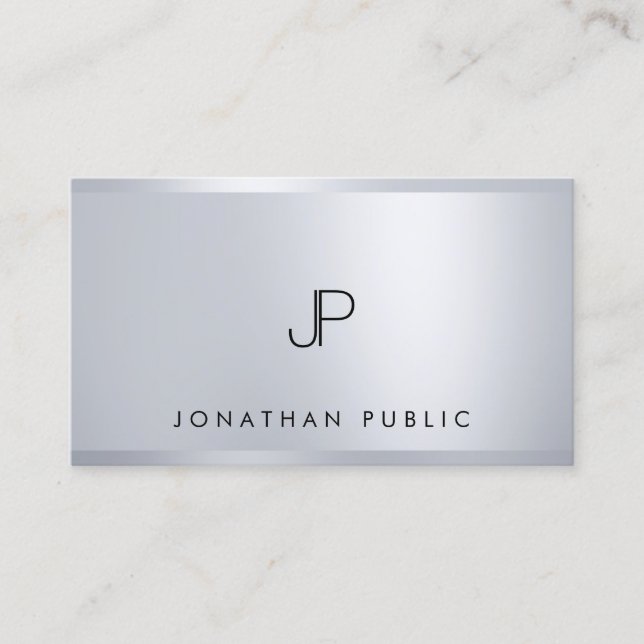 Trendy Silver Elegant Monogram Modern Template Business Card (Front)
