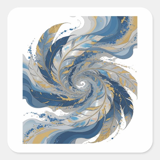 Trendy Silver FEATHERS IN SPIRAL Sticker Design (Front)