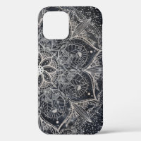 Trendy Silver Floral Mandala Blue Marble Design