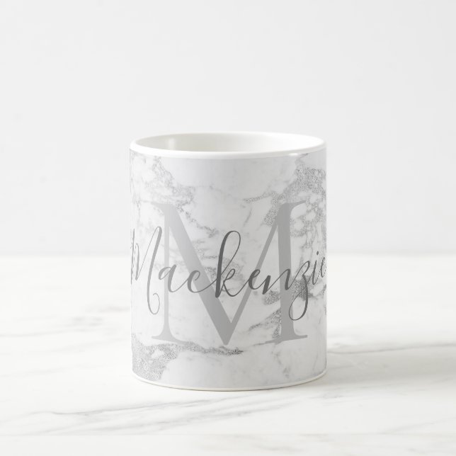 Trendy Silver Foil Marble Monogram Coffee Mug (Center)