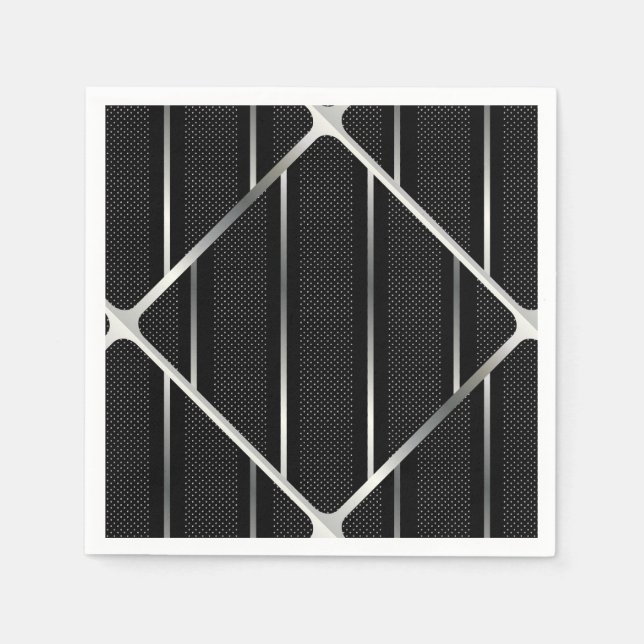Trendy Silver Geometric Pattern Black Stylish Art Napkin (Front)