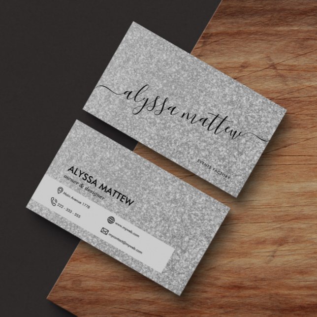 Trendy Silver Glitter Custom Girly Glam Custom Business Card (Creator Uploaded)