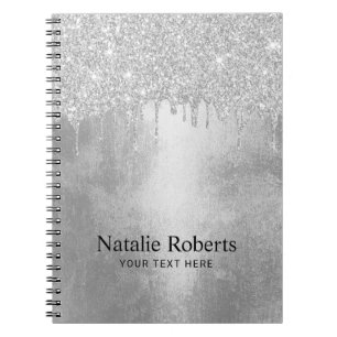 Trendy Silver Glitter Drips Aluminium Texture Notebook