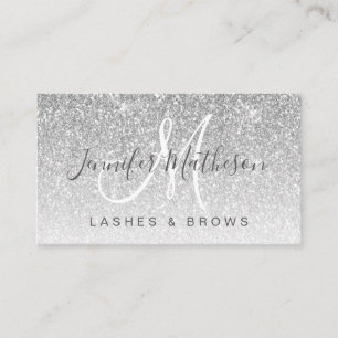 Trendy Silver Glitter Lashes Brows Makeup Artist Business Card