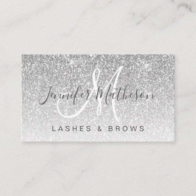 Trendy Silver Glitter Lashes Brows Makeup Artist Business Card (Front)