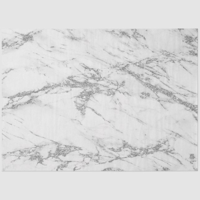 Trendy Silver Glitter Marble Modern Tissue Paper (Front)