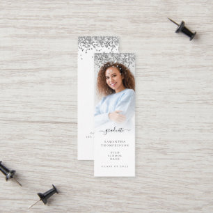 Trendy Silver Glitter Photo 2024 Graduation Calling Card
