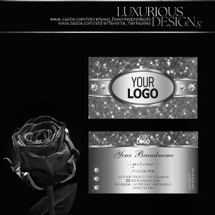 Trendy Silver Glitter Sparkle Diamonds Logo Modern Business Card