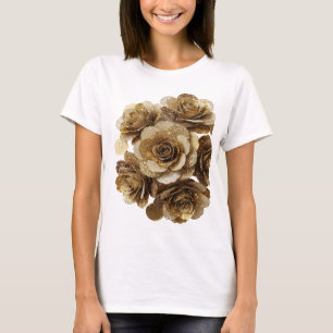 Trendy Silver GOLDEN ROSES Design T-Shirt
