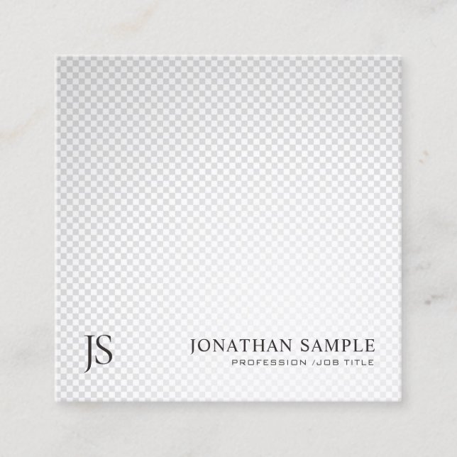 Trendy Silver Grey Minimalist Monogram Plain Luxe Square Business Card (Front)