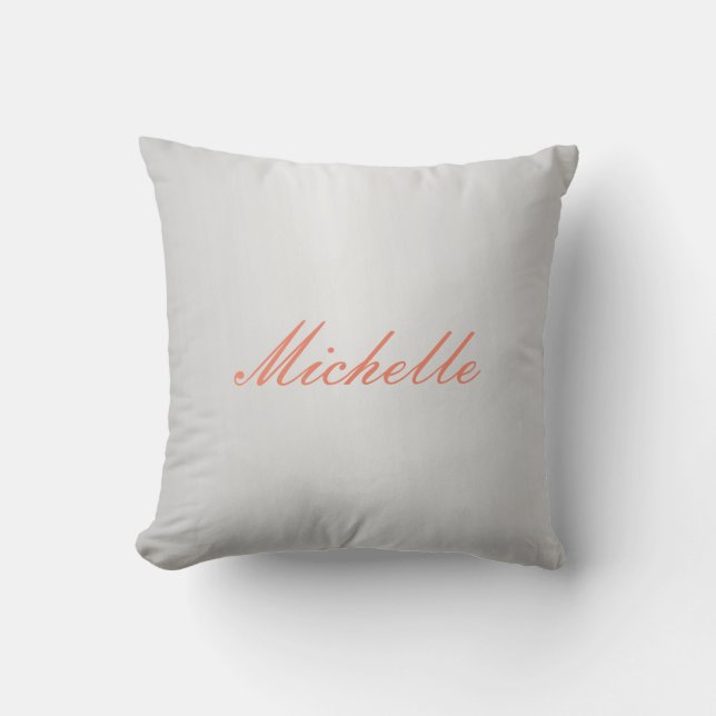 Trendy Silver Grey Modern Professional Your Name Cushion (Front)