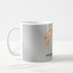 Trendy Silver Grey Orange Monogram Coffee Mug
