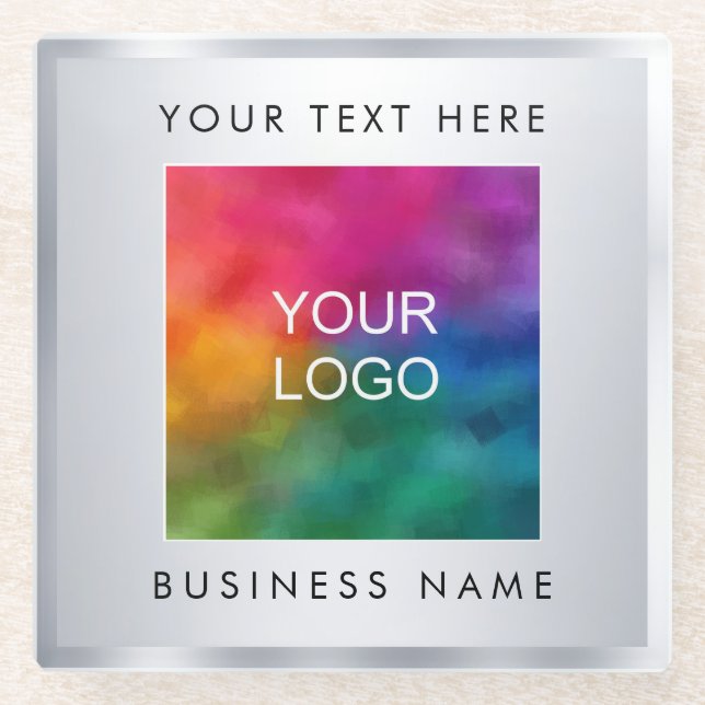 Trendy Silver Look Template Add Company Logo Here Glass Coaster (Front)