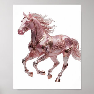 Trendy Silver PINK GLASS HORSE Design Poster