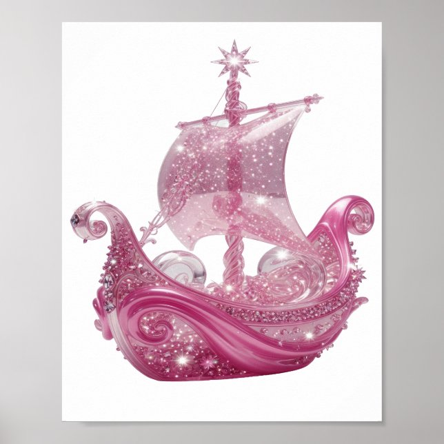 Trendy Silver PINK GLITTERY SHIP 3D Text Art Poster (Front)